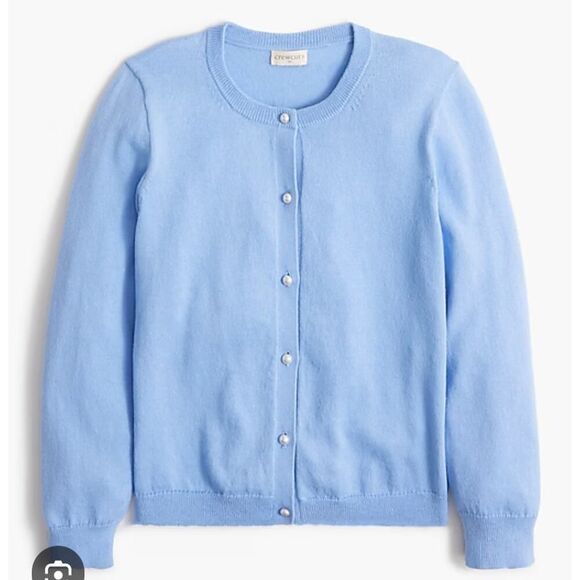NWT Crewcuts J.Crew Pearl Button Cardigan Girls XL (12–14) Blue Cotton Classic - Picture 1 of 7